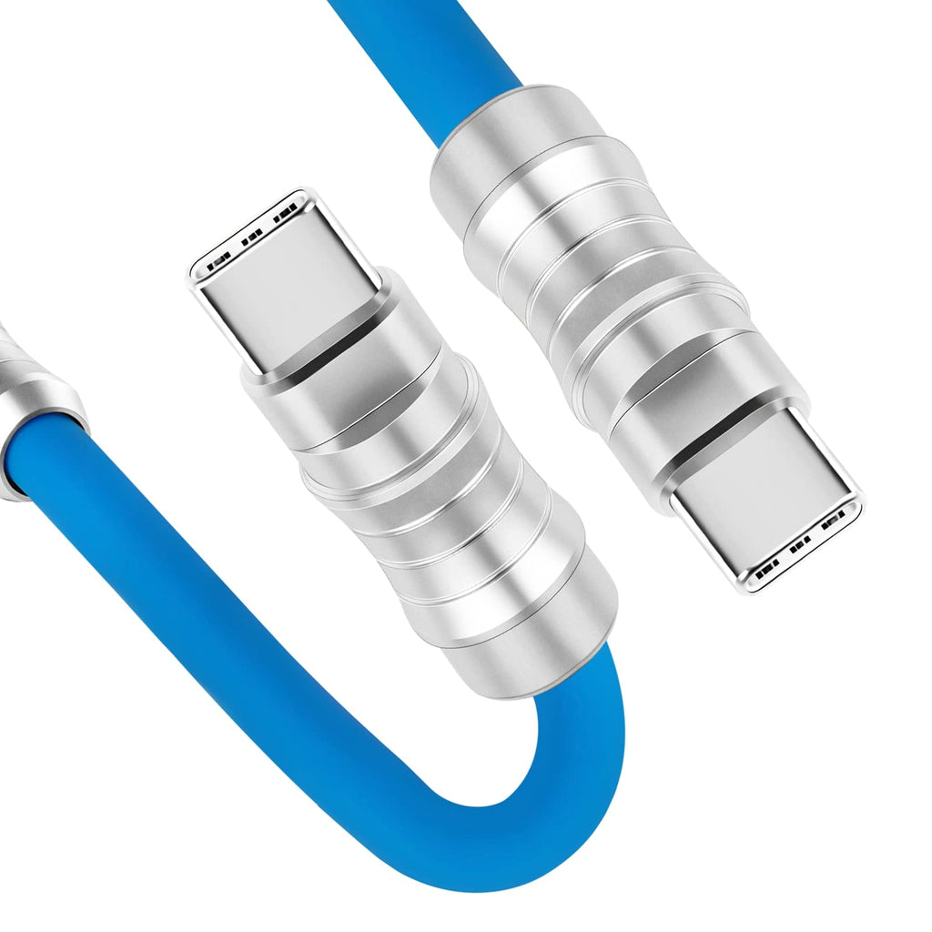 WLGQ Geek Industrial Style Handmade Custom Type C to C PD 100W Skin-Friendly Silicone Material Fast Charging Cable Metal Plug Shell USB-C Laptop Tablet Phone Universal Charging Cable (Blue 3.3Ft)
