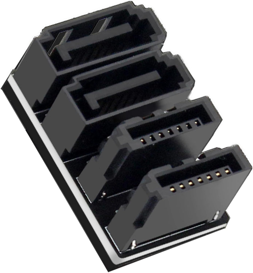 WLGQ Double-Layer SATA 7-Pin Male to Female 180-Degree Adapter, 4 Ports, Black, Matte Finish, EVA Insulated, Motherboard Adapter