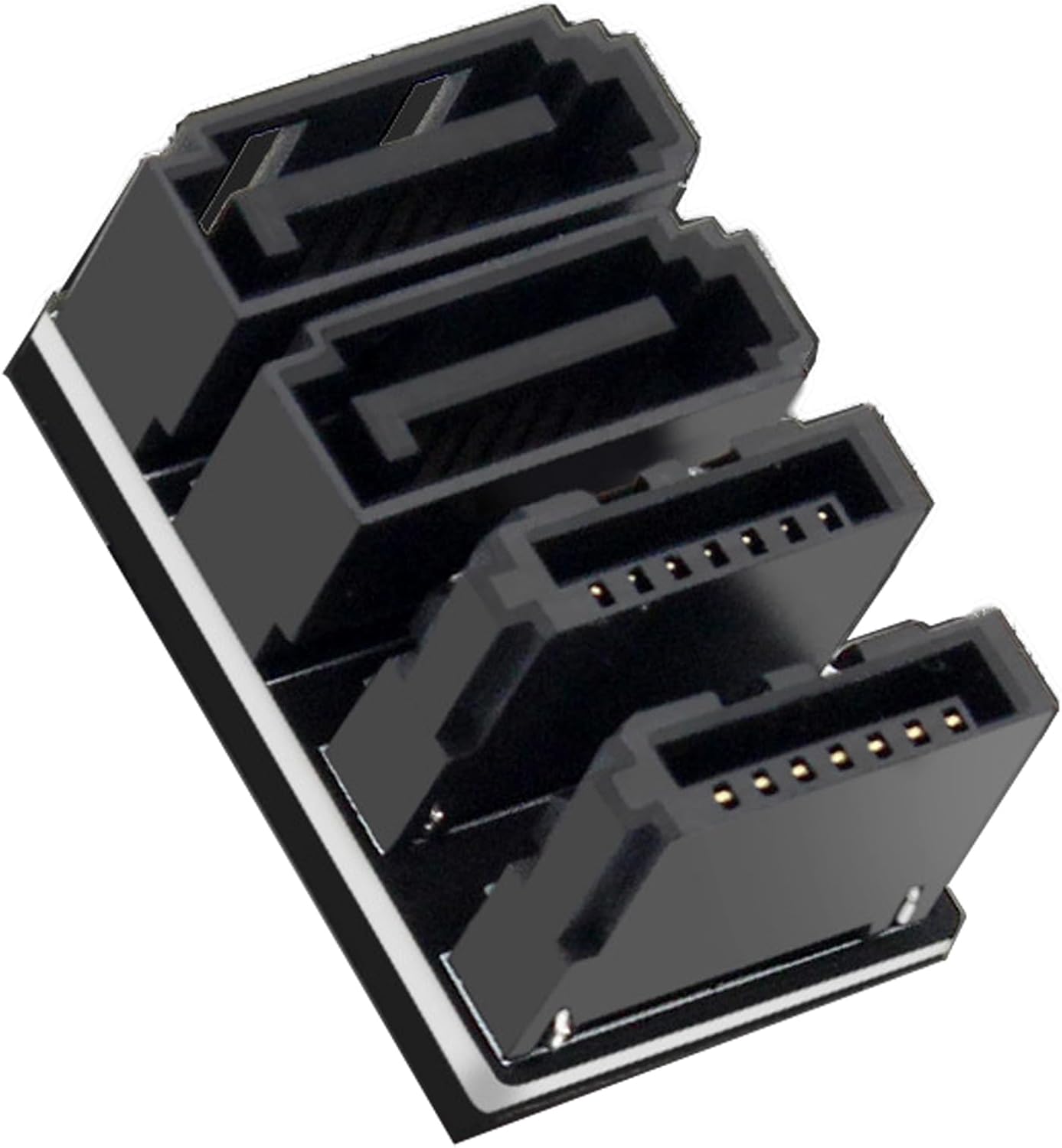 WLGQ Double-Layer SATA 7-Pin Male to Female 180-Degree Adapter, 4 Ports, Black, Matte Finish, EVA Insulated, Motherboard Adapter