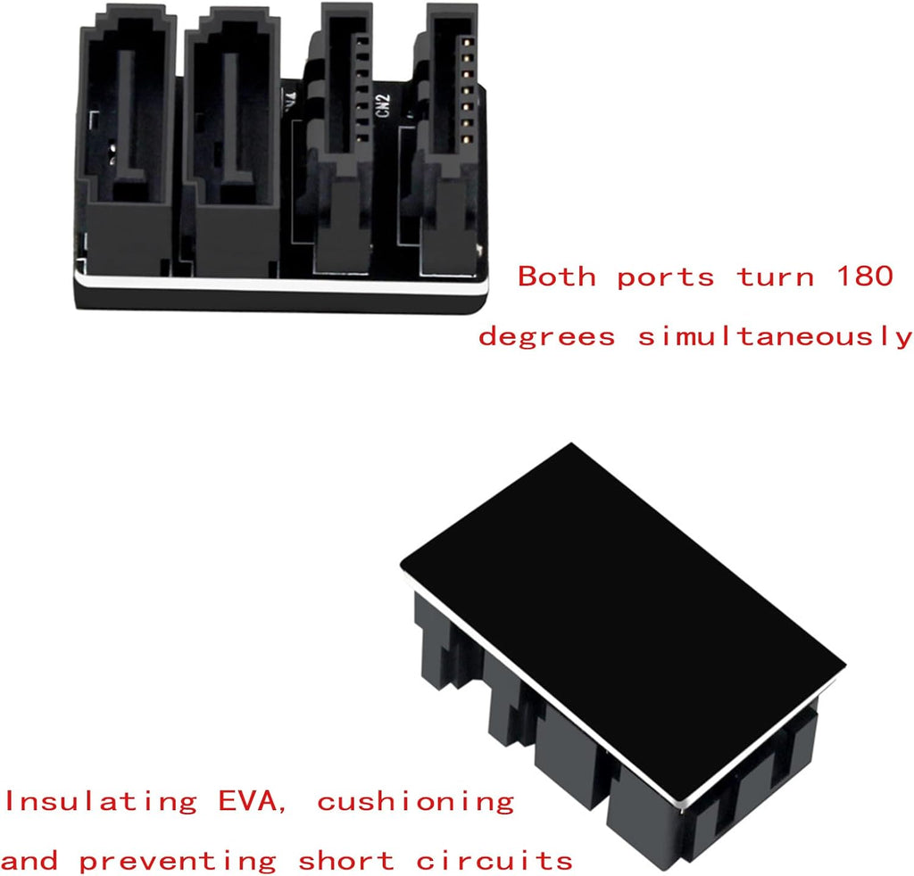 WLGQ Double-Layer SATA 7-Pin Male to Female 180-Degree Adapter, 4 Ports, Black, Matte Finish, EVA Insulated, Motherboard Adapter
