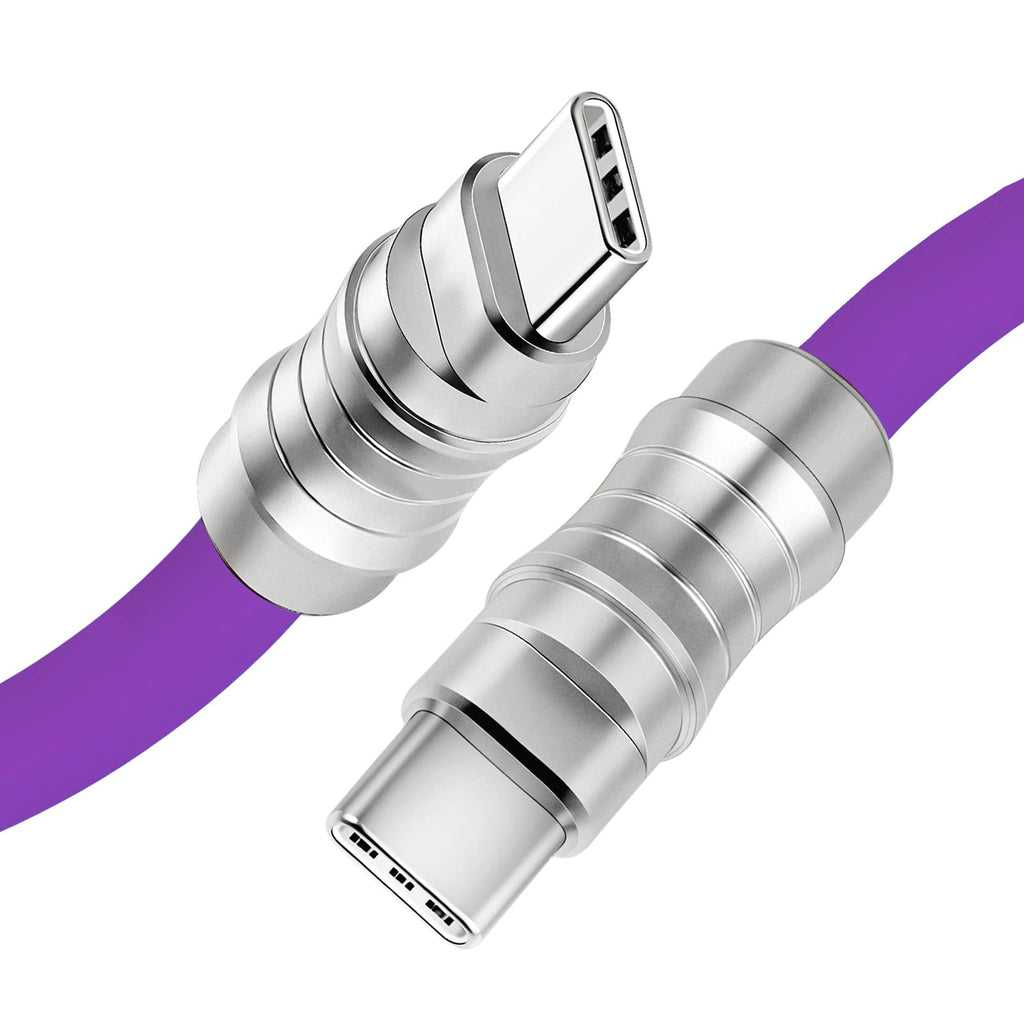 WLGQ Geek Industrial Style Handmade Custom Type C to C PD 100W Skin-Friendly Silicone Material Fast Charging Cable Metal Plug Shell USB-C Laptop Tablet Phone Universal Charging Cable (Blue 3.3Ft)