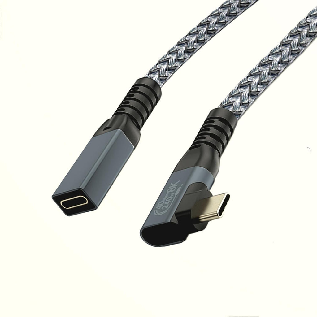 WLGQ USB4/Thunderbolt 4 Active Extension Cable (0.65FT) - Right Angle, 40Gbps Data, 240W Charging, 8K@60Hz Video, Female to Male Short Extender Cord