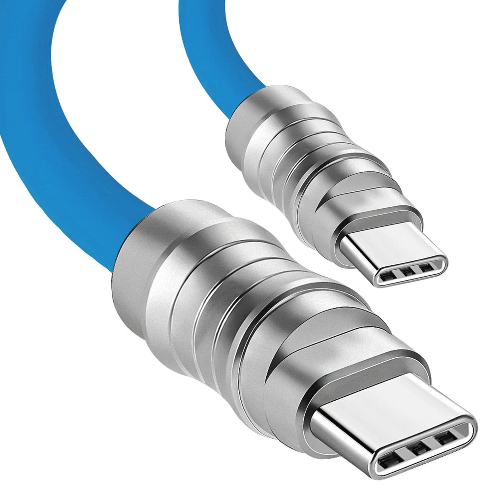 WLGQ Geek Industrial Style Handmade Custom Type C to C PD 100W Skin-Friendly Silicone Material Fast Charging Cable Metal Plug Shell USB-C Laptop Tablet Phone Universal Charging Cable (Blue 3.3Ft)