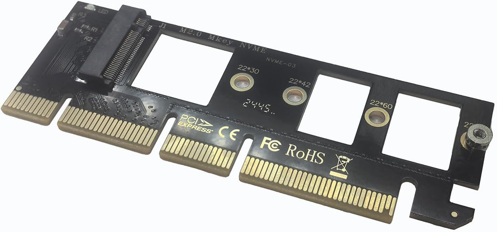 M.2 NVMe SSD to PCIe X16 Adapter Card, Silvery White Aluminum Heatsink, Fixed Spring Plate, Thermal Silicone Cooling Solution 