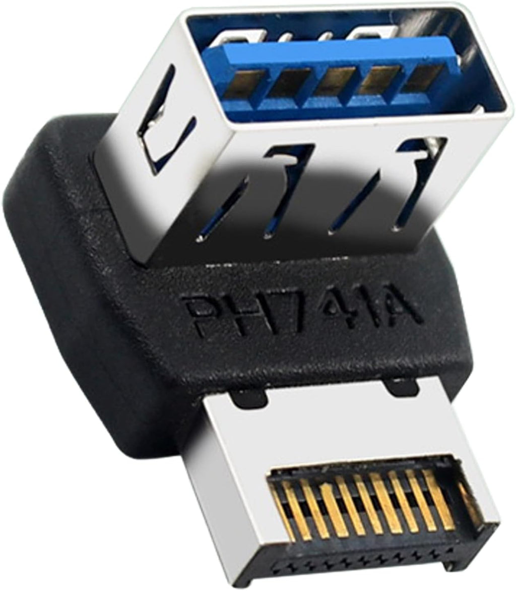 WLGQ USB 3.2 Gen2 Type-E to USB 3.0 Female Adapter, 90 Degree Right Angle Internal Header Converter, for Motherboard Front Panel, PC Case Cable Management - (A)
