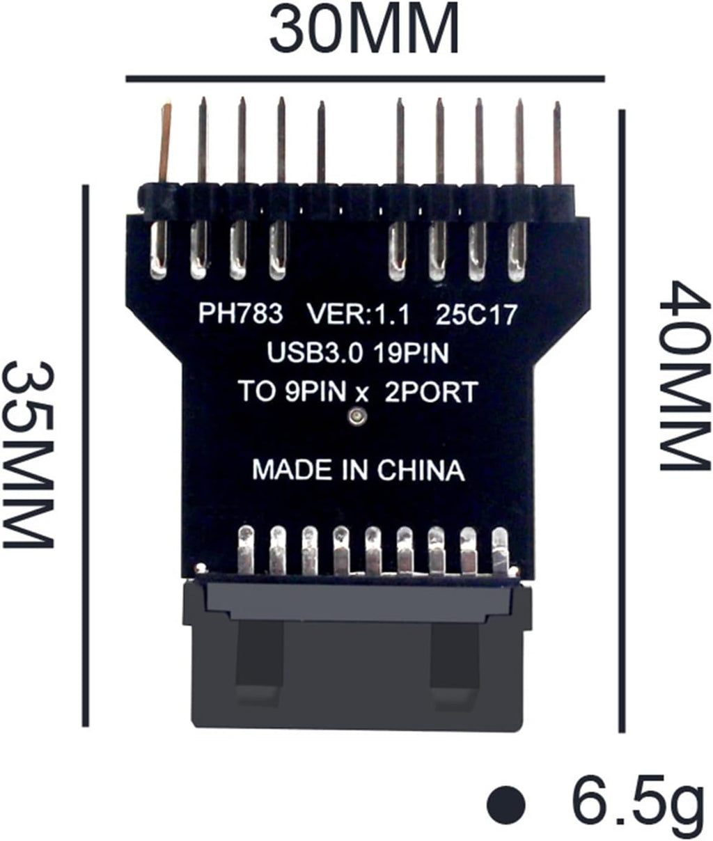 WLGQ USB 3.0 19/20 PIN to Dual Motherboard USB 2.0 9PIN Adapter, Black PCB Board, Computer Internal Header Converter