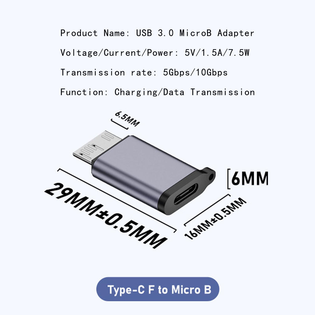 WLGQ USB 3.0 Micro B Male to A Female Adapter - 5Gbps Converter for External Hard Drive, SSD, Camera - OTG Support, Gray (3-Pack)