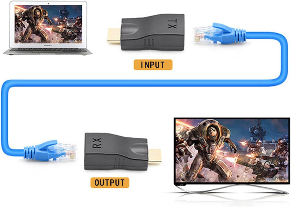 HDMI to Ethernet Adapter & Extender Over Cat5e/Cat6 HDMI to RJ45 Converter with Long-Distance Transmission, 1080P & Ultra HD Support, Plug-and-Play for TV, Gaming, Office