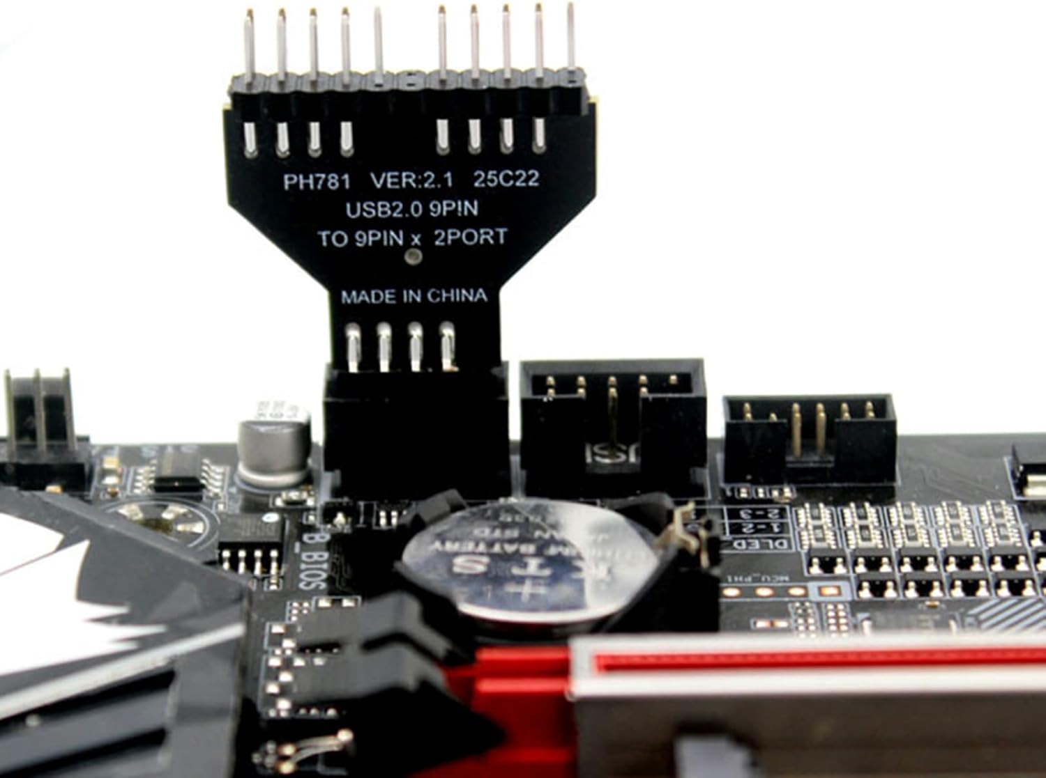 WLGQ USB 2.0 Motherboard 9-Pin Header to Dual Port Adapter, Internal USB Splitter, Black