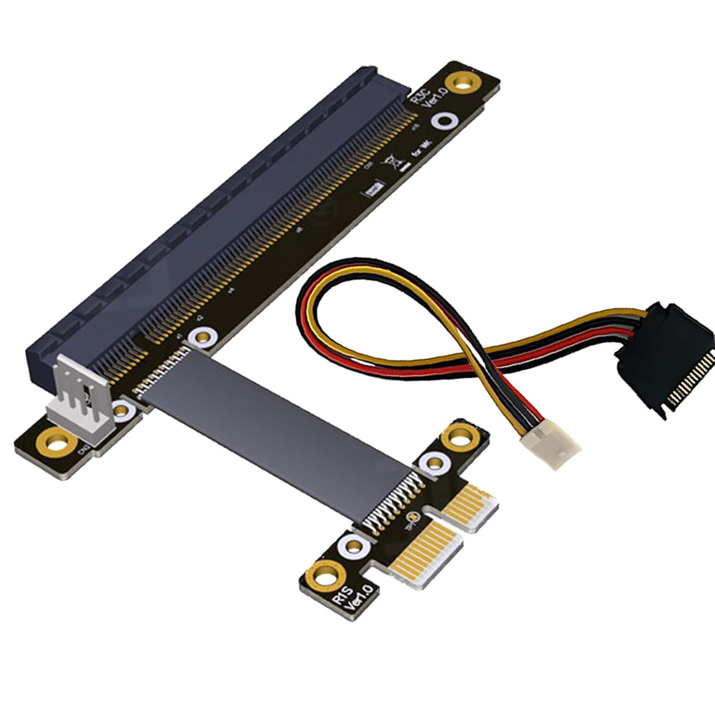 WLGQ PCIe x1 to x16 Riser Cable 0.2m - GPU Extension Adapter with SATA 15Pin to 4Pin Power Cable, Flexible Shielded for Mining Rig, Gaming PC, Bitcoin BTC (Black) 