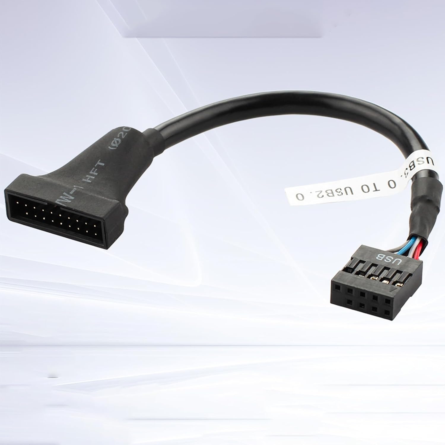 WLGQ USB 2.0 9-Pin to USB 3.0 19-Pin Adapter Cable - Internal Motherboard Converter for Front Panel USB 3.0 Type-A Female Port, Black (0.1m)