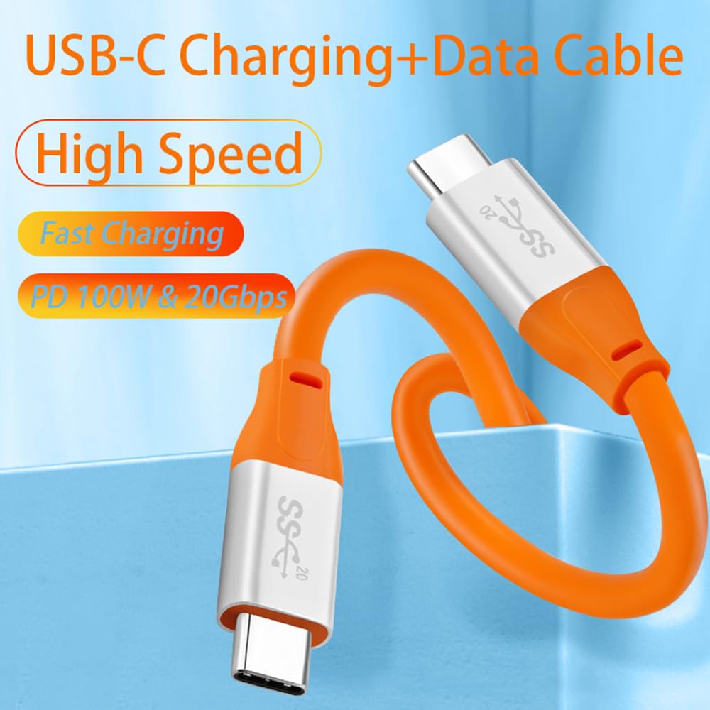 WLGQ USB C to USB C Data Cable, 3.2 GEN 2 100W Fast Charge 20Gbps USB-C Cable E-Marker Type-C 4K@60Hz Vedio Chubby Cable (3ft Orange)