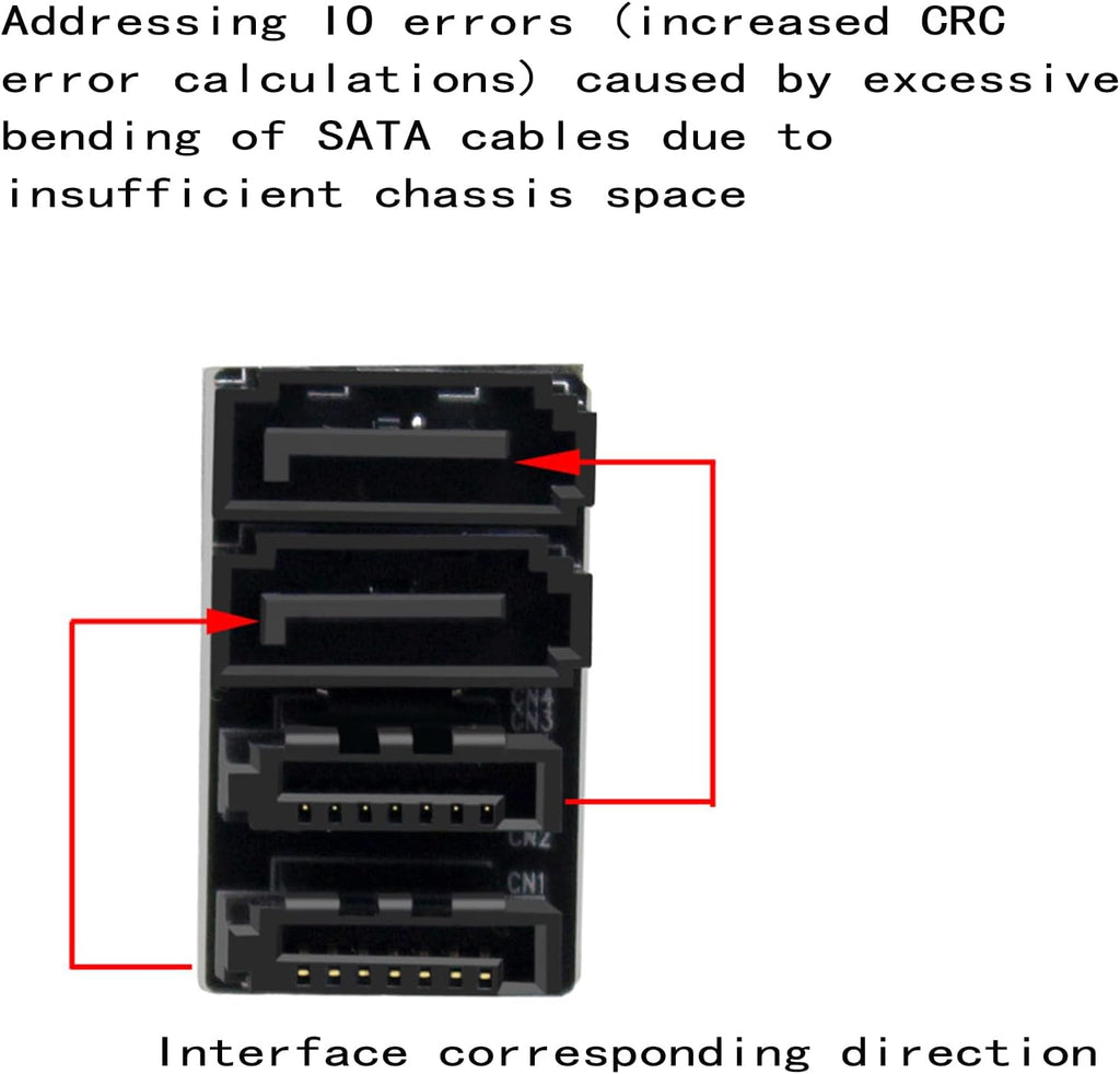 WLGQ Double-Layer SATA 7-Pin Male to Female 180-Degree Adapter, 4 Ports, Black, Matte Finish, EVA Insulated, Motherboard Adapter
