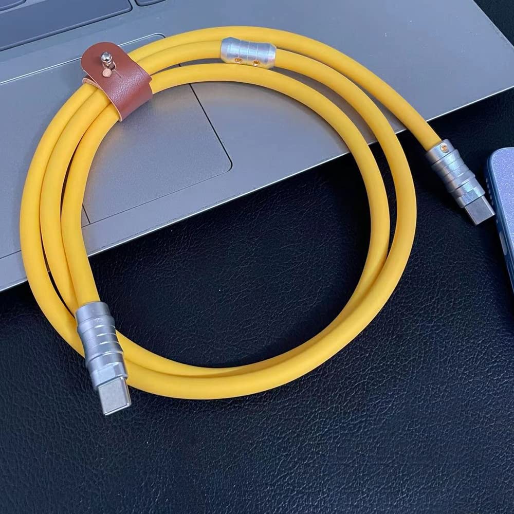 WLGQ Geek Industrial Style Handmade Custom Type C to C PD 100W Skin-Friendly Silicone Material Fast Charging Cable Metal Plug Shell USB-C Laptop Tablet Phone Universal Charging Cable (Blue 3.3Ft)