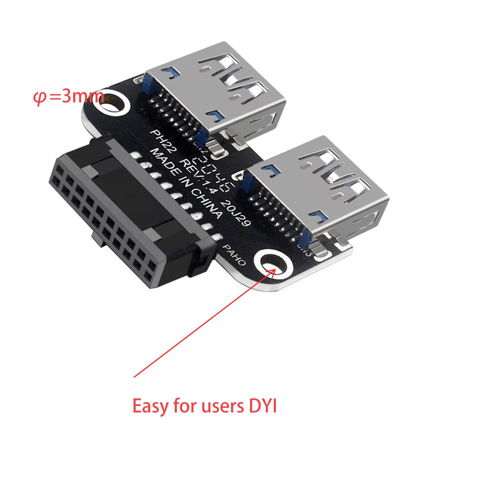 WLGQ USB 3.0 Dual Port Adapter – 19/20 PIN to Dual USB 3.0 Female Header for PC Motherboard Expansion (A) 