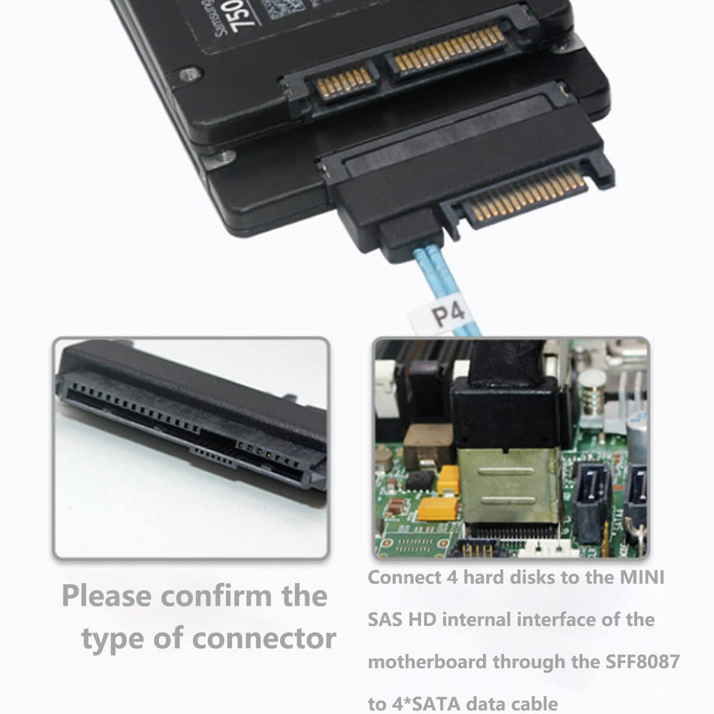 WLGQ Internal Mini SAS SFF-8087 36 Pin to 4X SAS 29Pin SFF-8482 Hard Disk SAS Cable with sata Power Port (1.6)