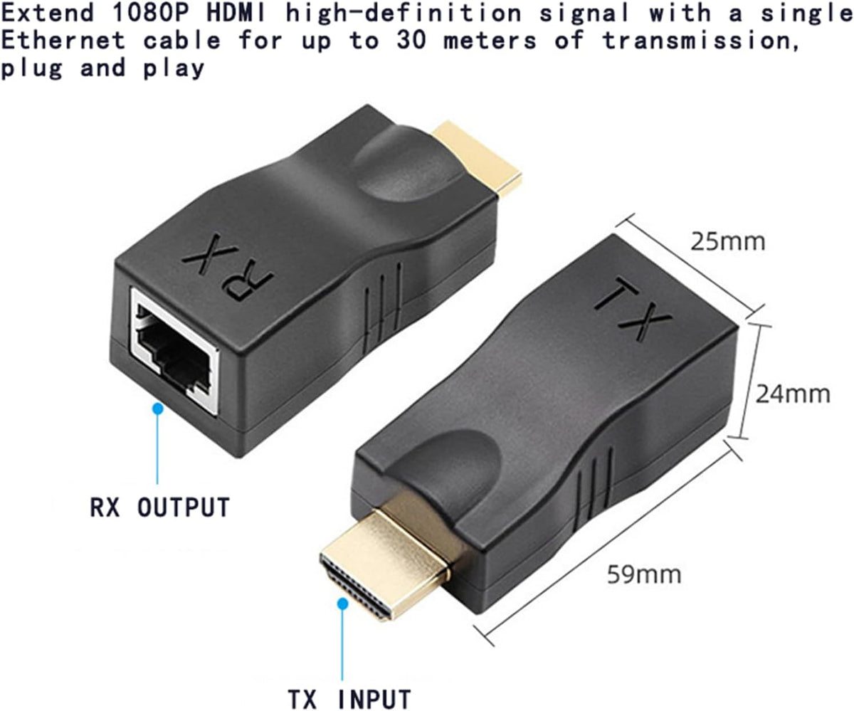 HDMI to Ethernet Adapter & Extender Over Cat5e/Cat6 HDMI to RJ45 Converter with Long-Distance Transmission, 1080P & Ultra HD Support, Plug-and-Play for TV, Gaming, Office
