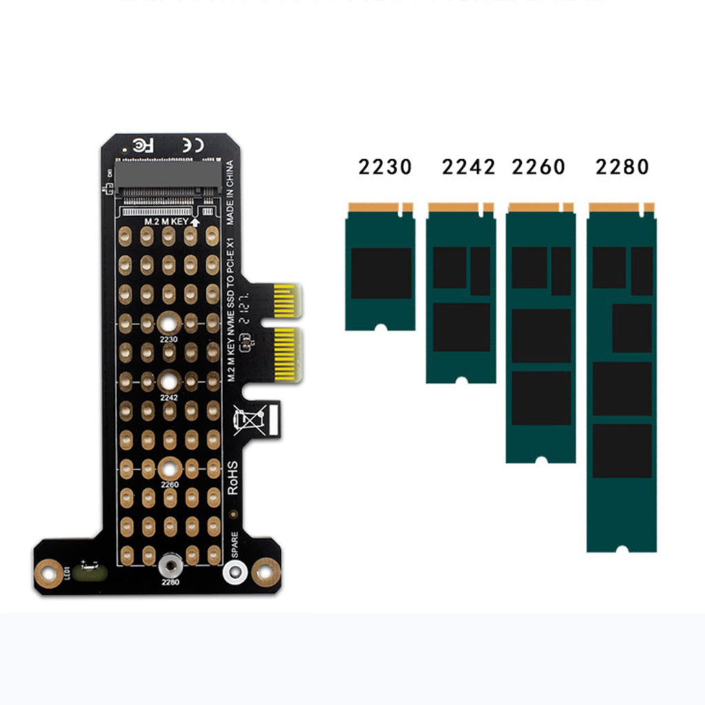 WLGQ M.2 NVMe SSD to PCIe X4 Adapter Card, Black, Supports 2230/2242/2260/2280