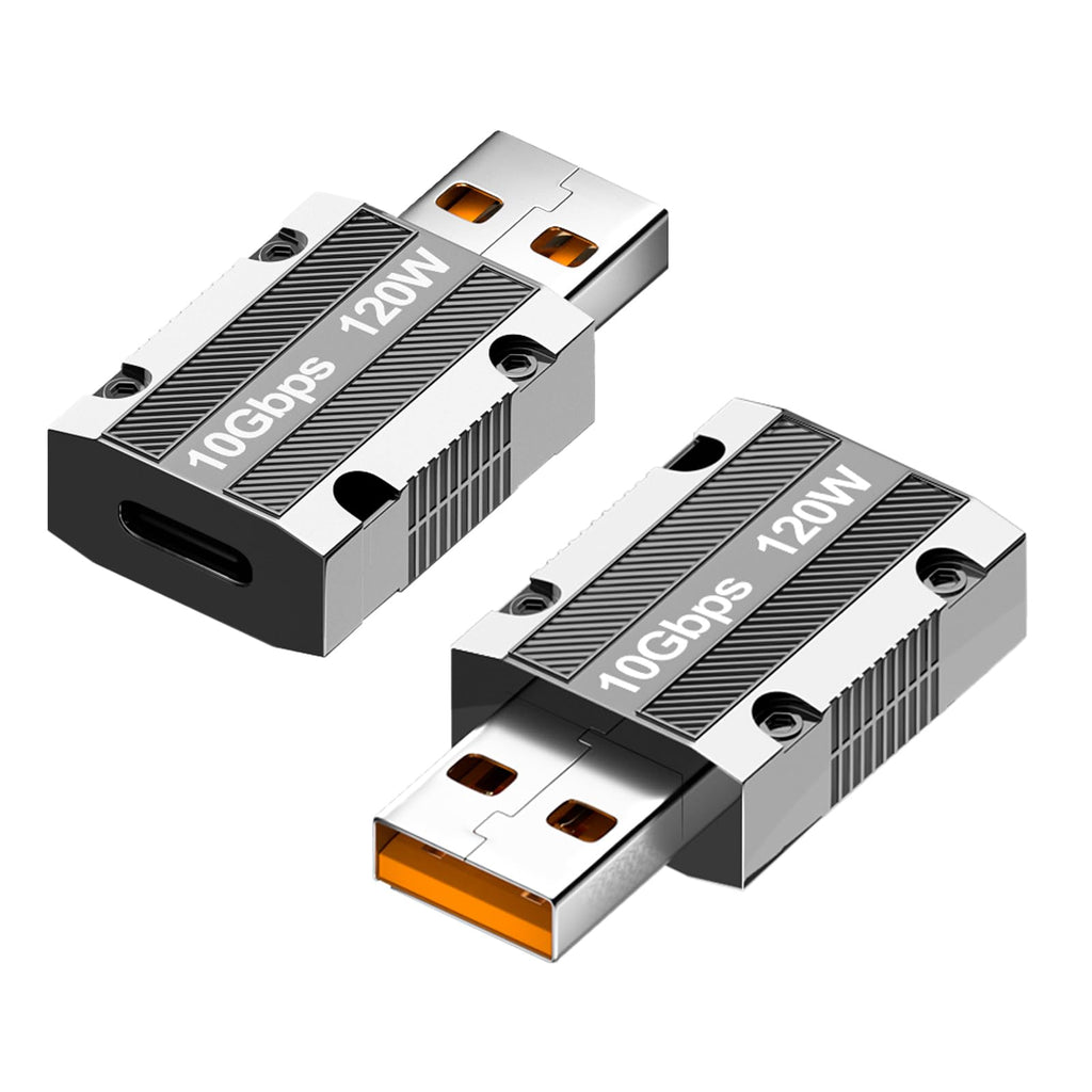 WLGQ 10Gbps USB C Female to USB Male Adapter, Zinc Alloy Double-Sided USB A to Type C Adapter with10Gbps High-Speed Data Transfer & PD120W Stable Charging for Laptop Charger Power Bank(2Pack)