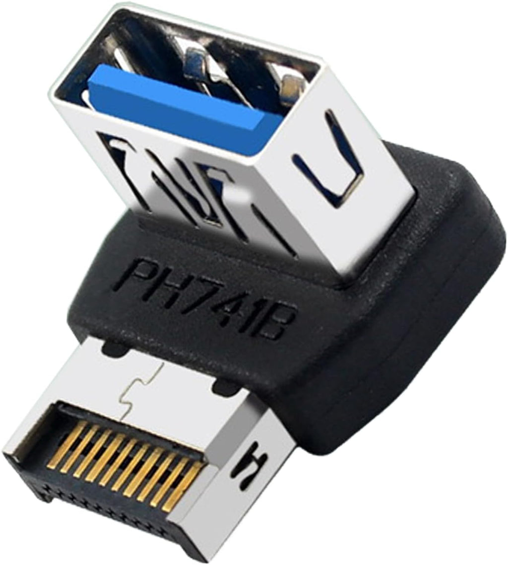 WLGQ USB 3.2 Gen2 Type-E to USB 3.0 Female Adapter, 90 Degree Right Angle Internal Header Converter, for Motherboard Front Panel, PC Case Cable Management - (B)
