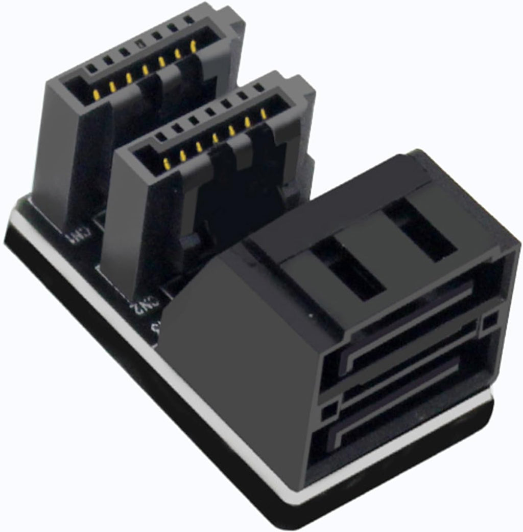WLGQ Double-Layer SATA 7-Pin Male to Female 90-Degree Adapter, Dual Port Simultaneous Direction Switch, Black, EVA Coated Insulated