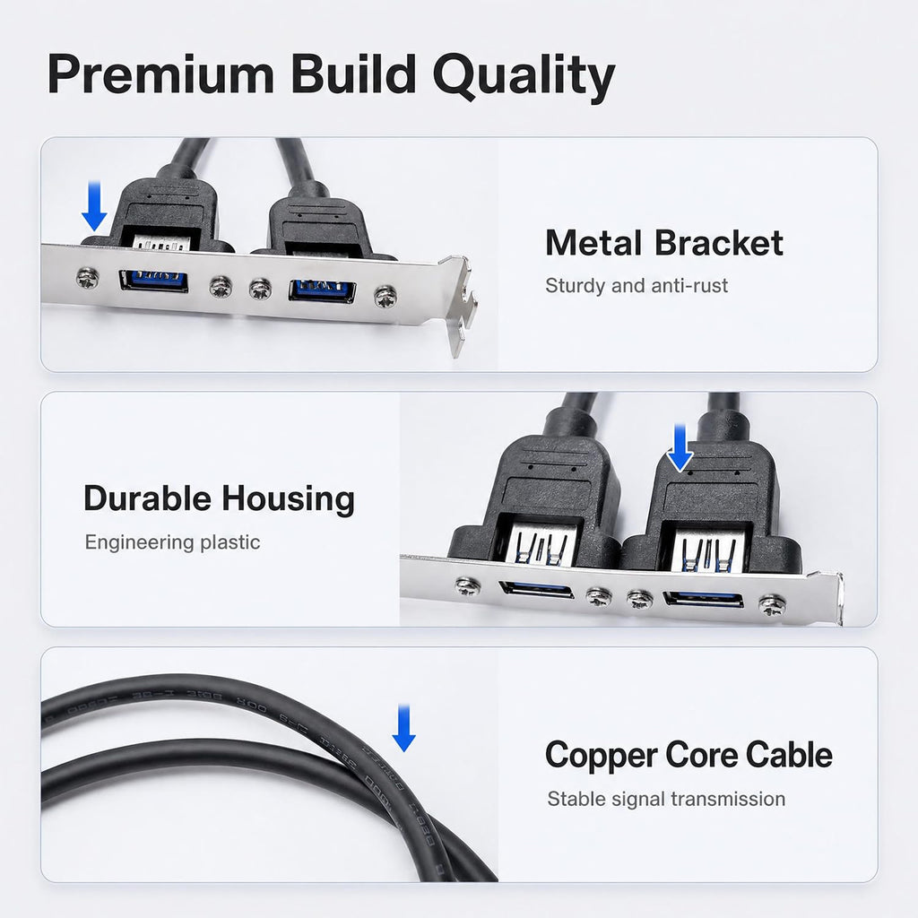 USB 3.0 19 Pin to Dual USB 3.0 A Female Panel Cable, 30cm,Black