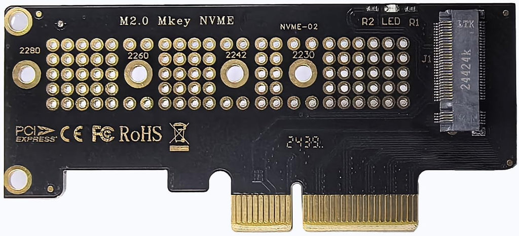 WLGQ M.2 NVMe SSD to PCIe X4 Adapter Card, Black, Supports 2230/2242/2260/2280 