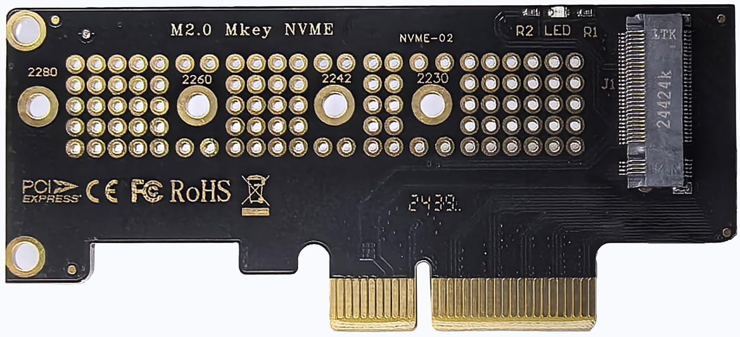 WLGQ M.2 NVMe SSD to PCIe X4 Adapter Card, Black, Supports 2230/2242/2260/2280 