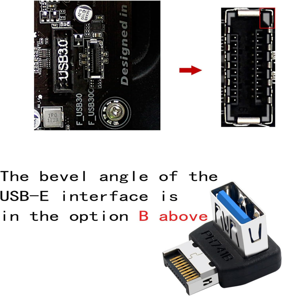 Right Angle USB Type-E Male to USB-A Female Adapter, USB 3.1 Front Panel Header 10Gbps Type E to USB 3.1 Motherboard Header Connector (A)