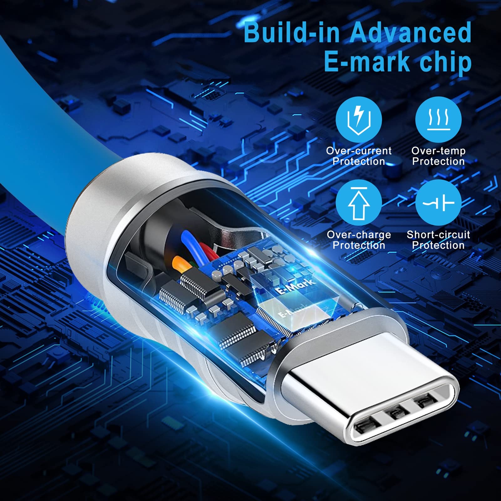 WLGQ Geek Industrial Style Handmade Custom Type C to C PD 100W Skin-Friendly Silicone Material Fast Charging Cable Metal Plug Shell USB-C Laptop Tablet Phone Universal Charging Cable (Blue 3.3Ft)