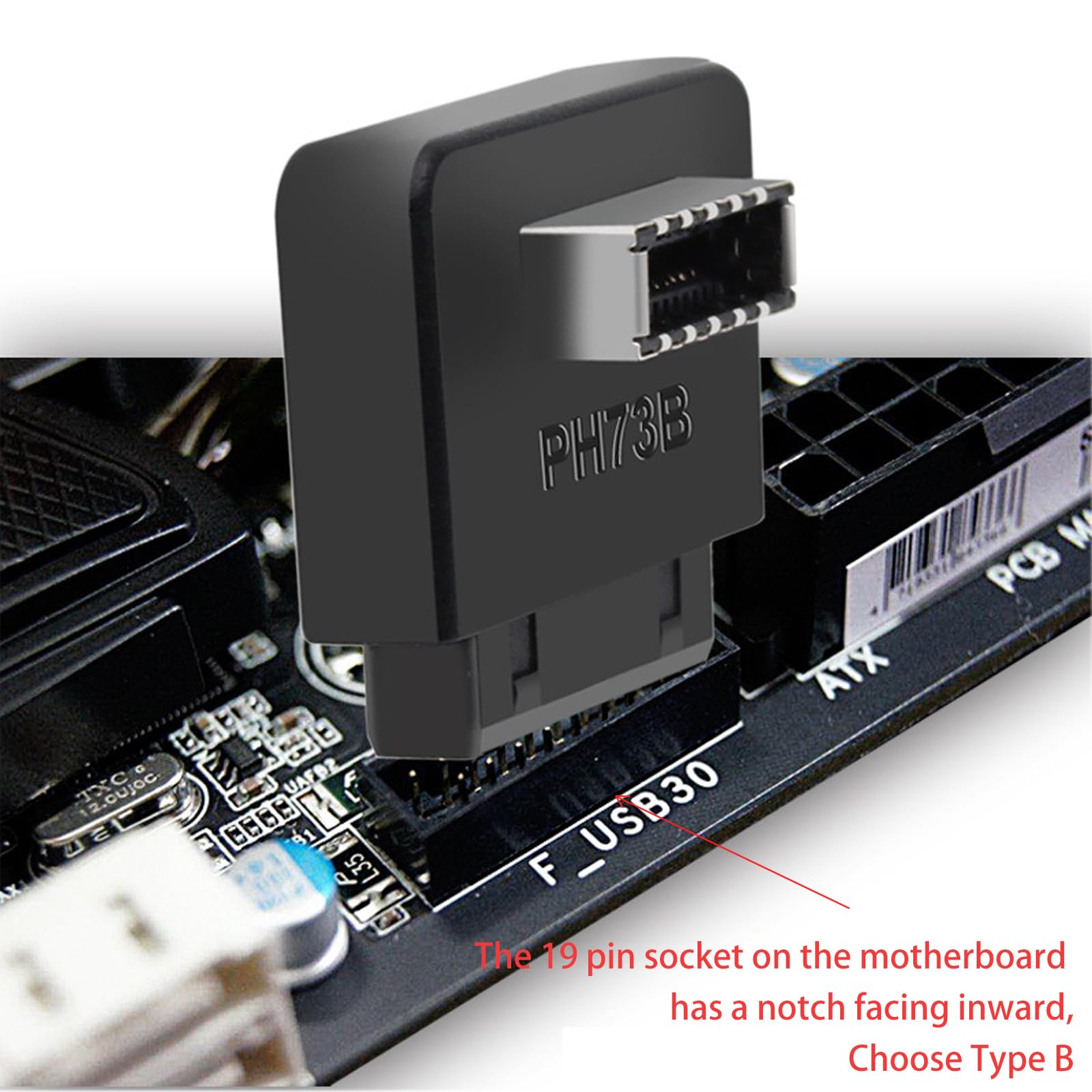 WLGQ USB 3.0 19-Pin to USB 3.2 Type E Adapter, Internal Motherboard Converter, Front Panel Type-C Port, Black 