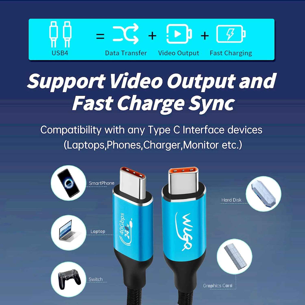 WLGQ Thunderbolt USB4 Data Cable, USB C to USB C Cable 40Gbps Data Transfer, 240W Power Delivery, 3.3FT