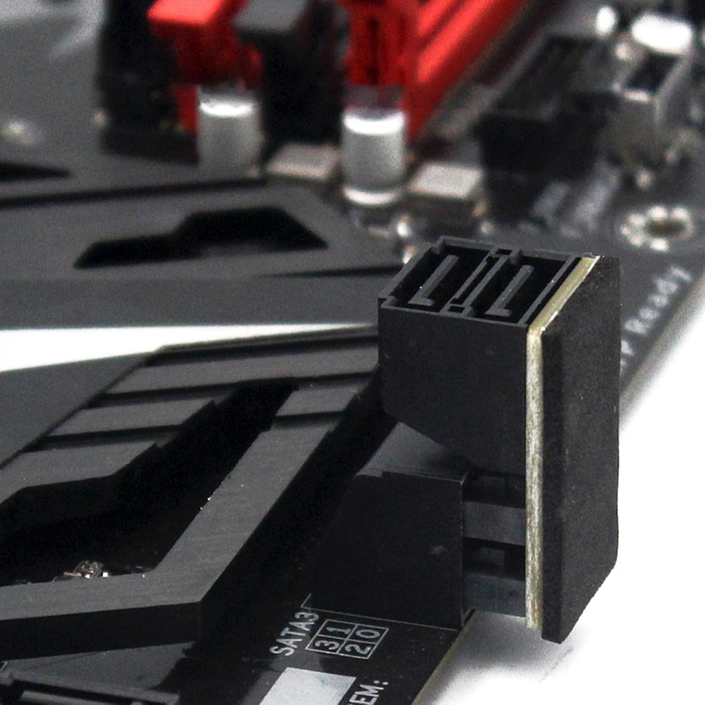 WLGQ Double-Layer SATA 7-Pin Male to Female 90-Degree Adapter, Dual Port Simultaneous Direction Switch, Black, EVA Coated Insulated