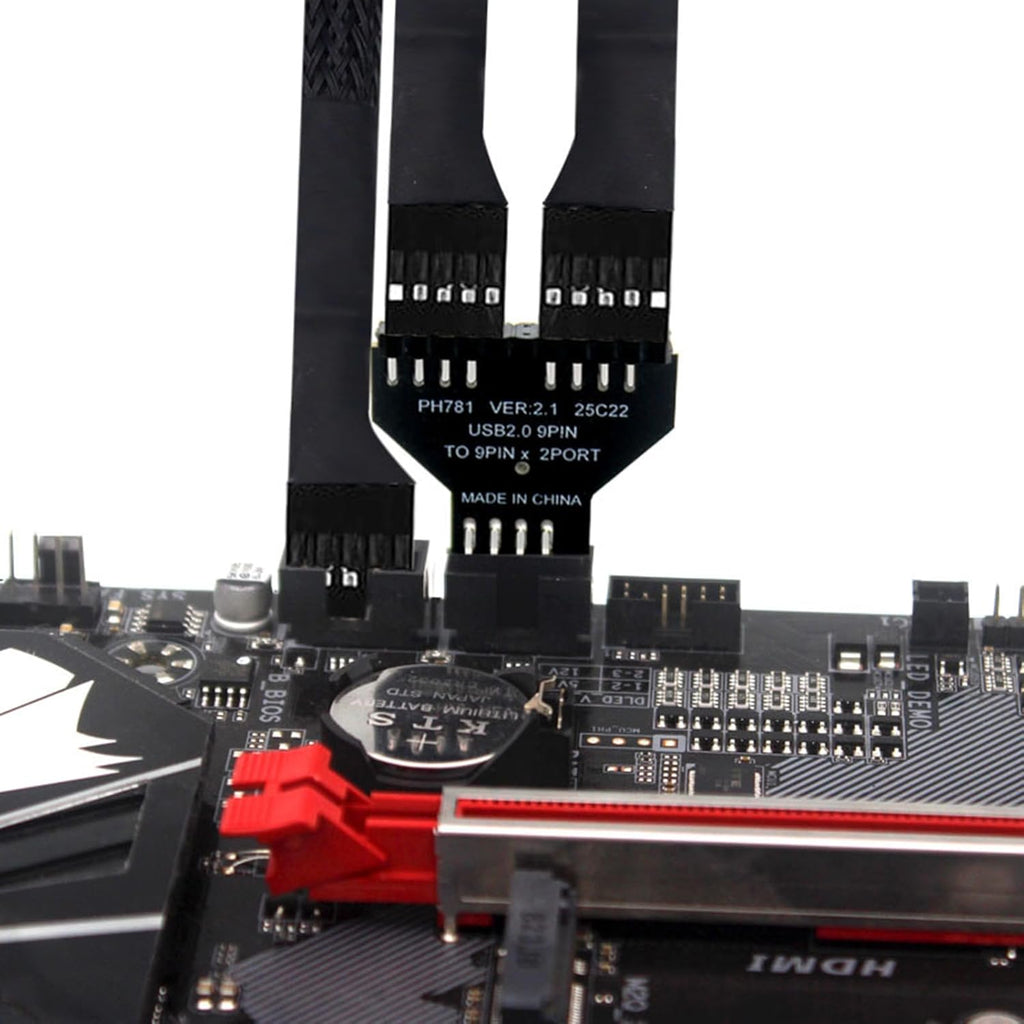 WLGQ USB 2.0 Motherboard 9-Pin Header to Dual Port Adapter, Internal USB Splitter, Black