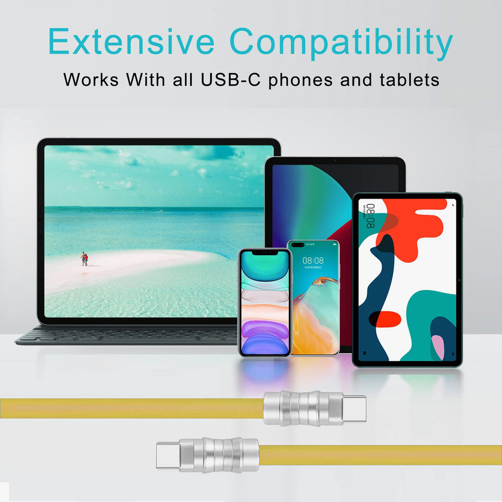 WLGQ Geek Industrial Style Handmade Custom Type C to C PD 100W Skin-Friendly Silicone Material Fast Charging Cable Metal Plug Shell USB-C Laptop Tablet Phone Universal Charging Cable (Blue 3.3Ft)