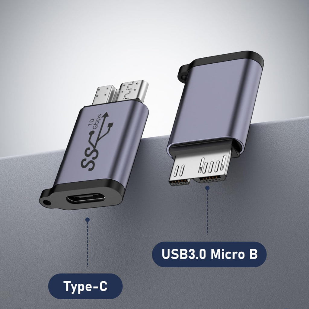 WLGQ USB 3.0 Micro B Male to A Female Adapter - 5Gbps Converter for External Hard Drive, SSD, Camera - OTG Support, Gray (3-Pack)