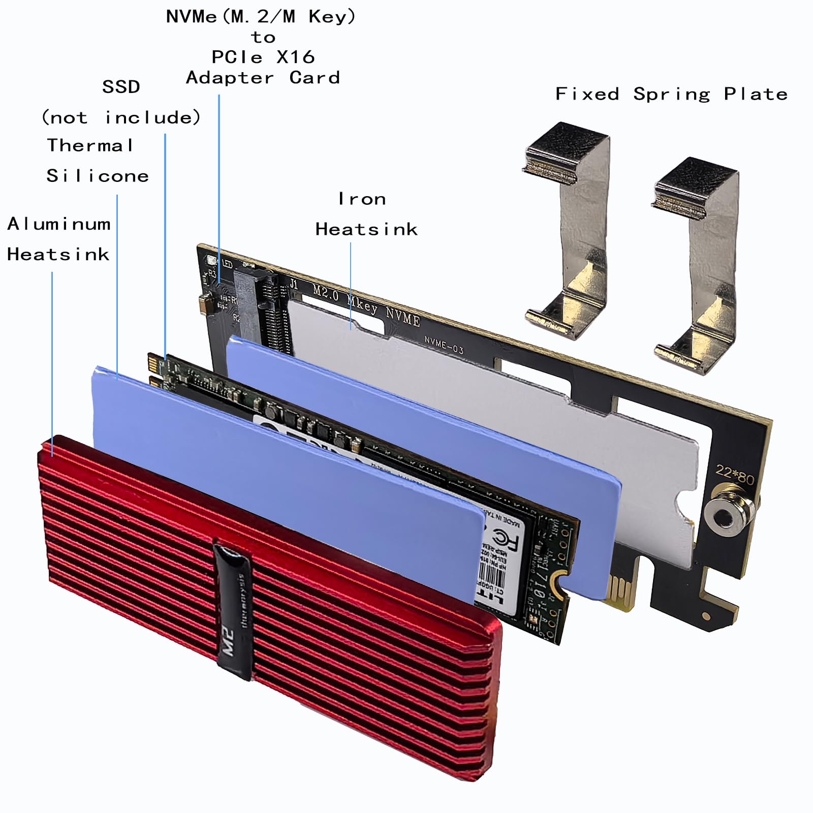WLGQ M.2 NVMe SSD to PCIe X4 Adapter Card, Black, Supports 2230/2242/2260/2280