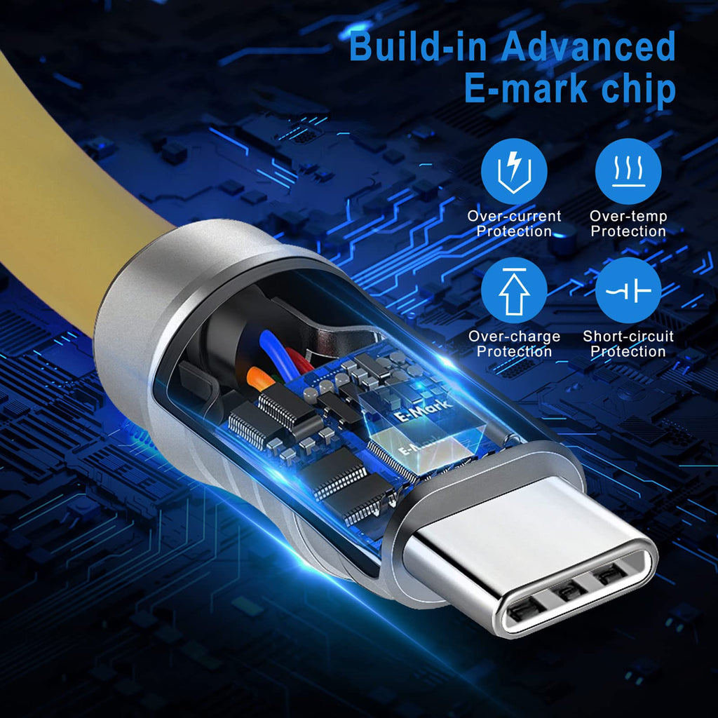 WLGQ Geek Industrial Style Handmade Custom Type C to C PD 100W Skin-Friendly Silicone Material Fast Charging Cable Metal Plug Shell USB-C Laptop Tablet Phone Universal Charging Cable (Blue 3.3Ft)