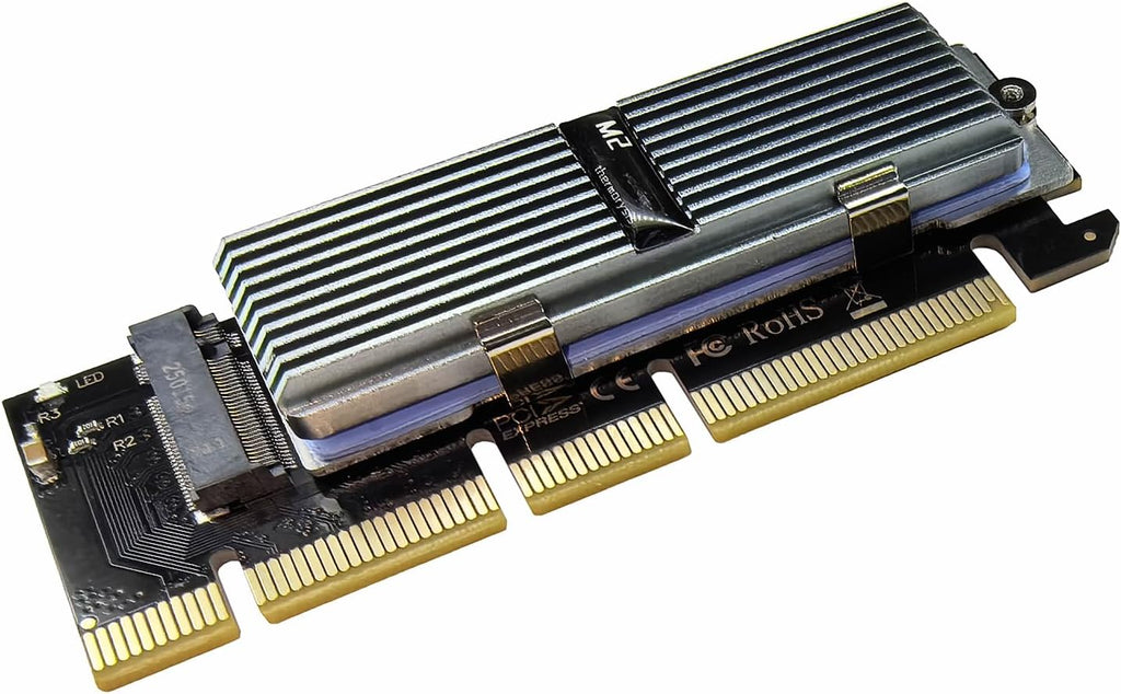 M.2 NVMe SSD to PCIe X16 Adapter Card, Silvery White Aluminum Heatsink, Fixed Spring Plate, Thermal Silicone Cooling Solution 
