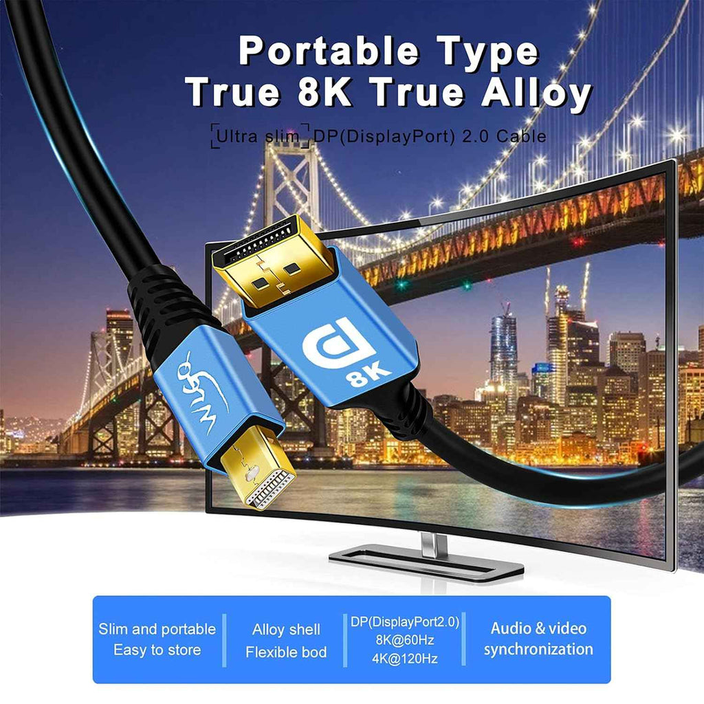 WLGQ 8K@60Hz Mini DisplayPort to DisplayPort （Mini DP to DP1.4） Mini DP (Thunderbolt Compatible) 4k@120Hz 2k@144Hz 1M