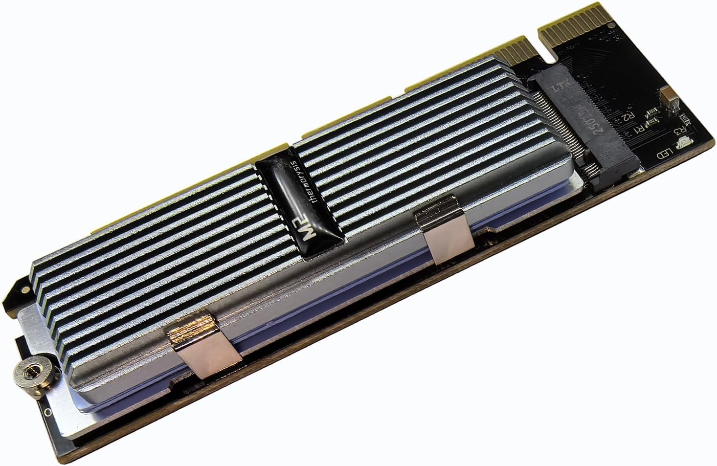 M.2 NVMe SSD to PCIe X16 Adapter Card, Silvery White Aluminum Heatsink, Fixed Spring Plate, Thermal Silicone Cooling Solution 