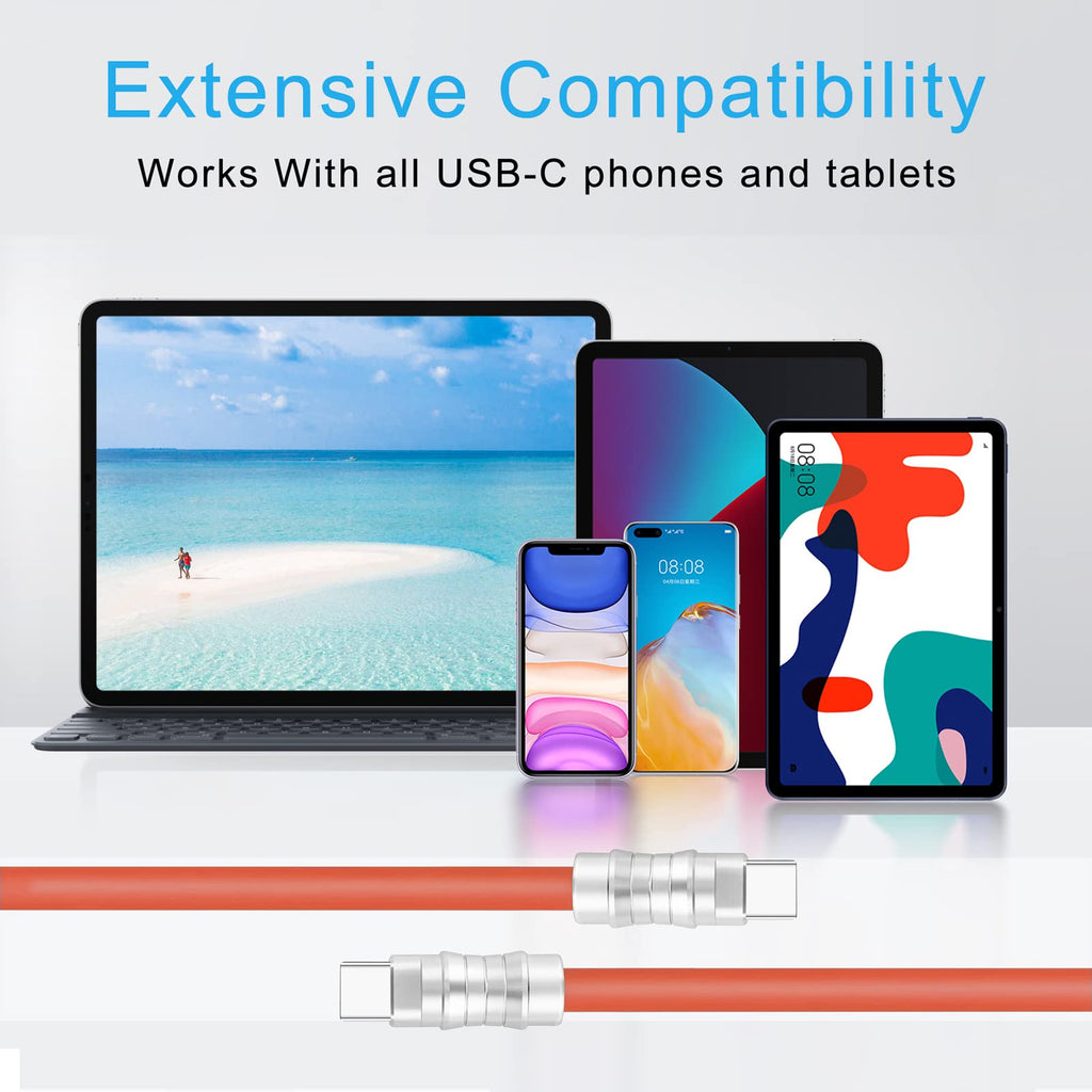 WLGQ Geek Industrial Style Handmade Custom Type C to C PD 100W Skin-Friendly Silicone Material Fast Charging Cable Metal Plug Shell USB-C Laptop Tablet Phone Universal Charging Cable (Blue 3.3Ft)