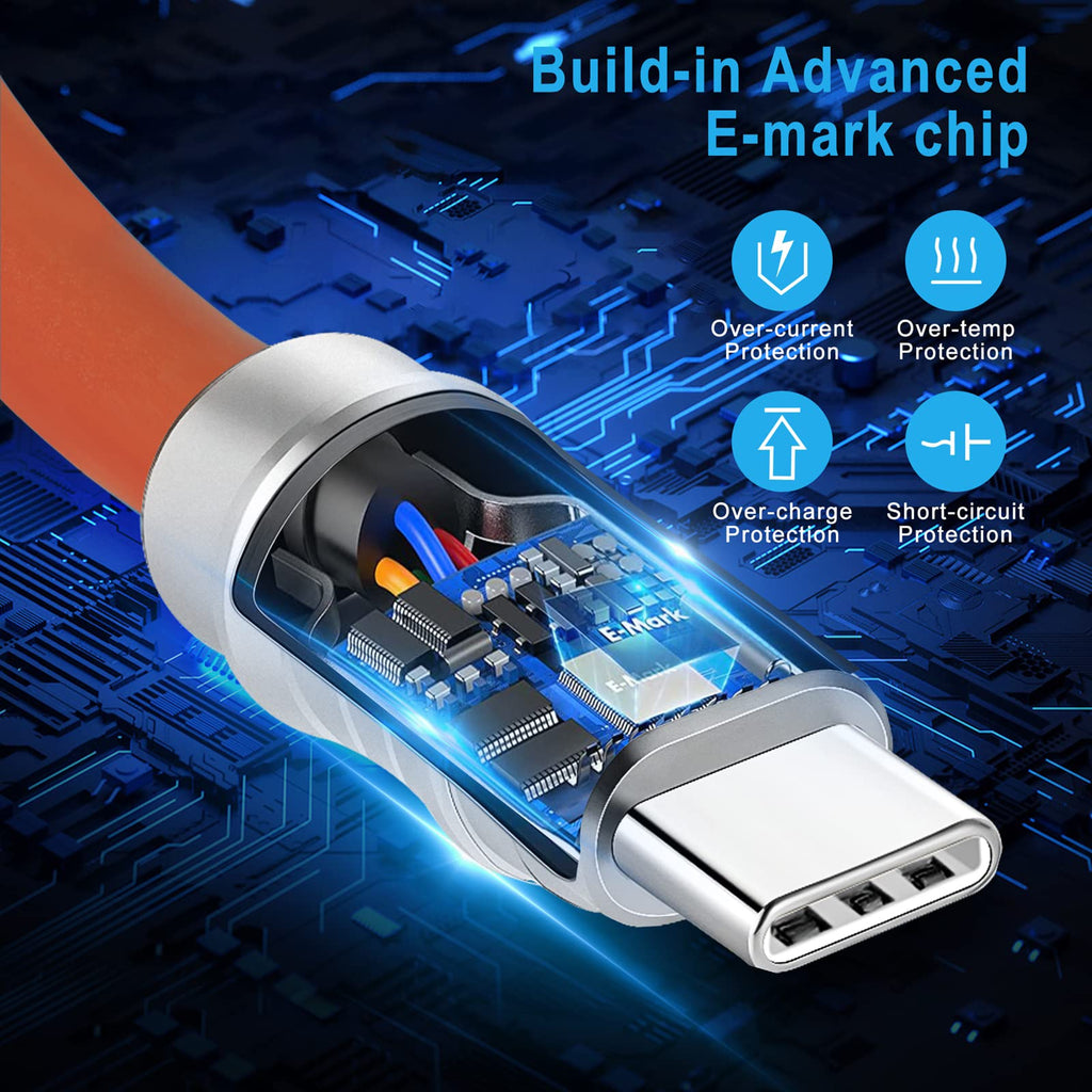 WLGQ Geek Industrial Style Handmade Custom Type C to C PD 100W Skin-Friendly Silicone Material Fast Charging Cable Metal Plug Shell USB-C Laptop Tablet Phone Universal Charging Cable (Blue 3.3Ft)