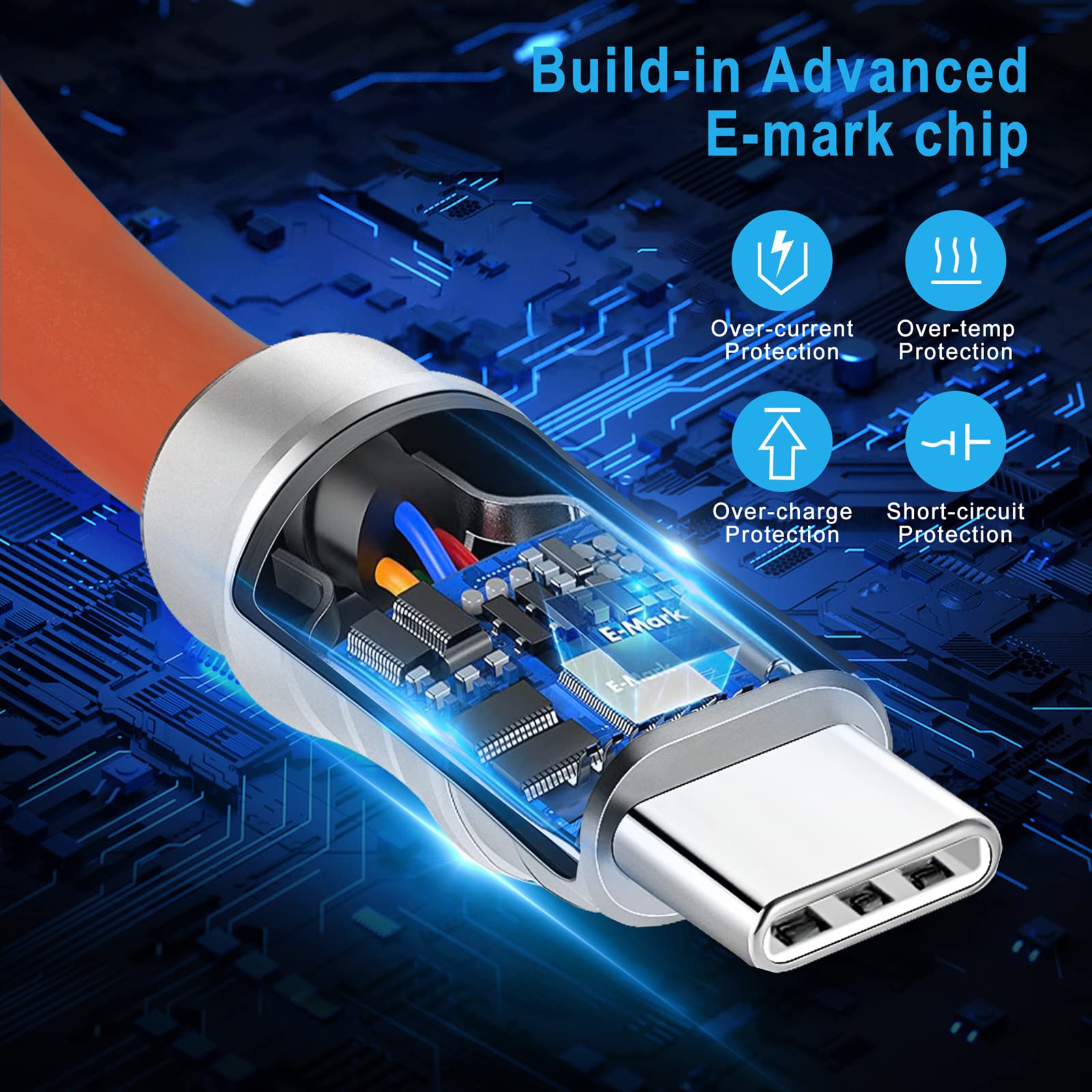 WLGQ Geek Industrial Style Handmade Custom Type C to C PD 100W Skin-Friendly Silicone Material Fast Charging Cable Metal Plug Shell USB-C Laptop Tablet Phone Universal Charging Cable (Blue 3.3Ft)