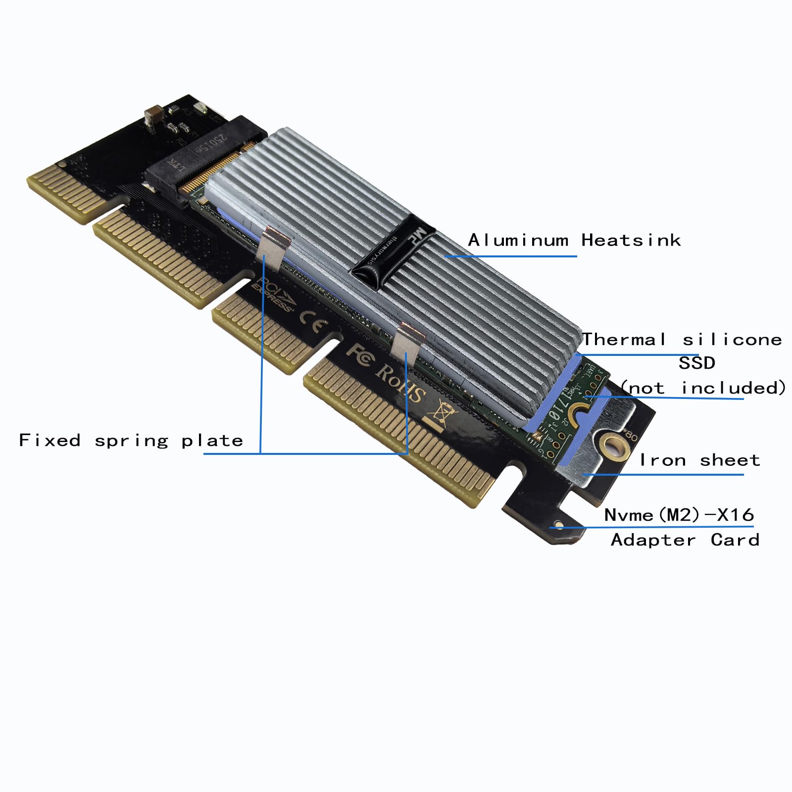 WLGQ M.2 NVMe SSD to PCIe X4 Adapter Card, Black, Supports 2230/2242/2260/2280