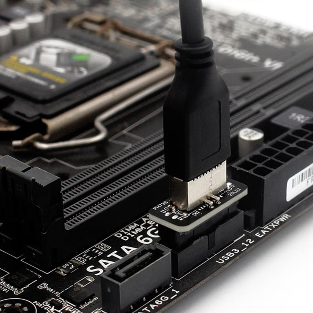 WLGQ USB 3.0 19-Pin to USB 3.2 Type E Adapter, Internal Motherboard Converter, Front Panel Type-C Port, Black 