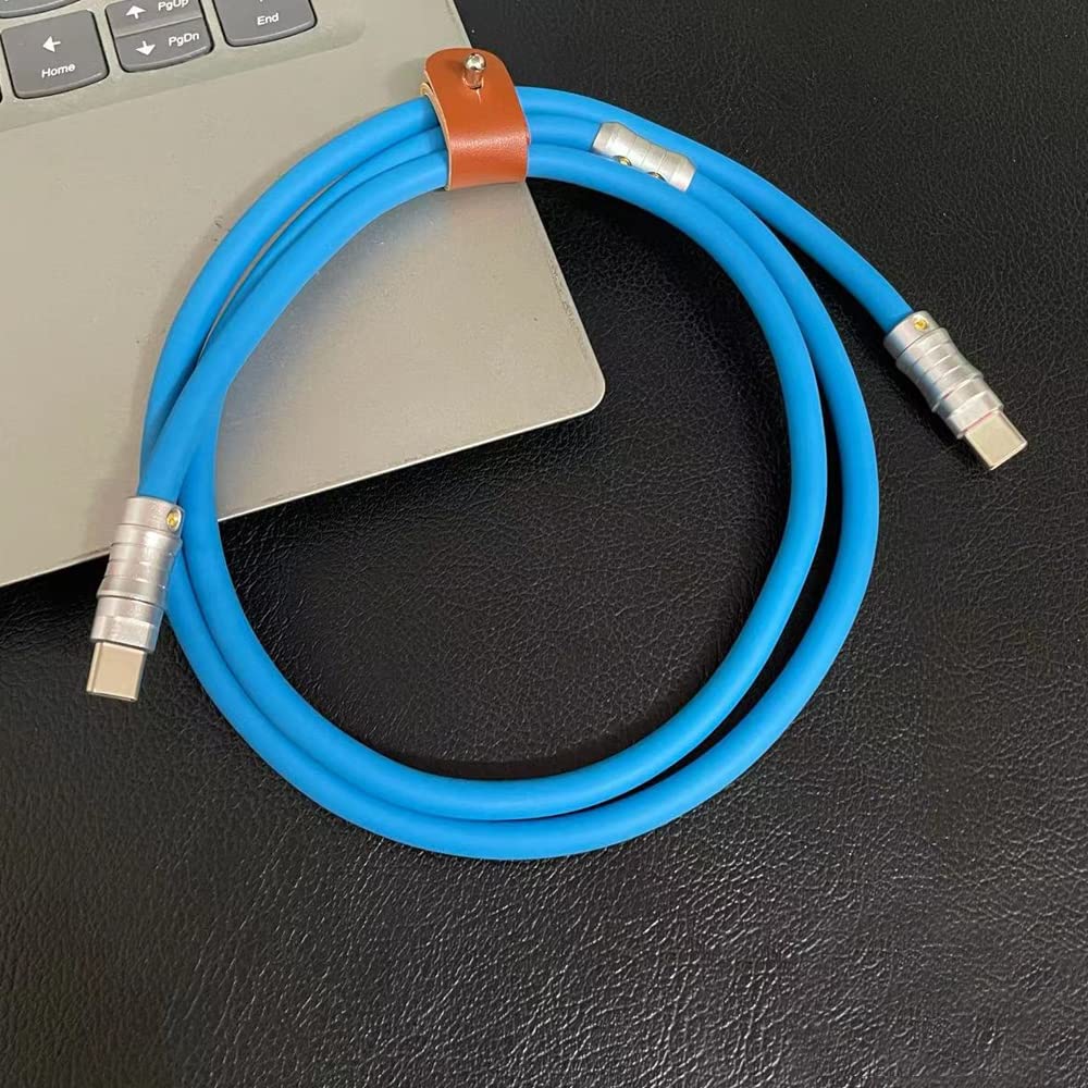 WLGQ Geek Industrial Style Handmade Custom Type C to C PD 100W Skin-Friendly Silicone Material Fast Charging Cable Metal Plug Shell USB-C Laptop Tablet Phone Universal Charging Cable (Blue 3.3Ft)