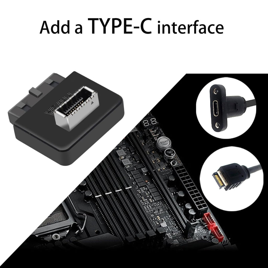 WLGQ USB 3.0 19-Pin to USB 3.2 Type E Adapter, Internal Motherboard Converter, Front Panel Type-C Port, Black 