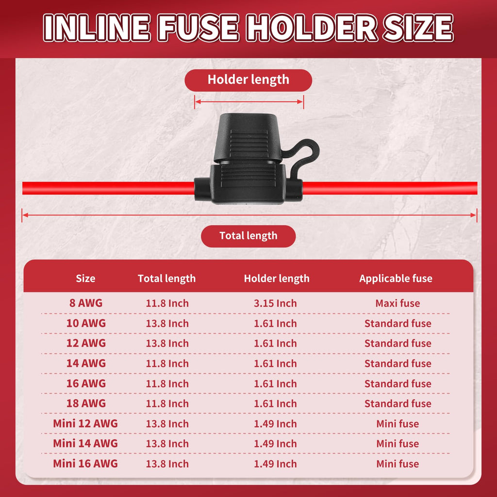 Inline Fuse Holder 12V 2 Pack, 8 AWG Waterproof Blade Fuse Holder 11.8 Inch, in Line Fuses Holders 12V with 2 Pcs Maxi Car Fuses 80A for Automotive, Marine by XIOGZAXI