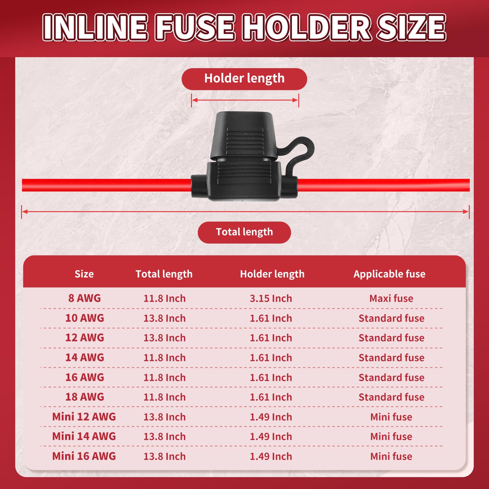 Inline Fuse Holder 12V 2 Pack, 8 AWG Waterproof Blade Fuse Holder 11.8 Inch, in Line Fuses Holders 12V with 2 Pcs Maxi Car Fuses 80A for Automotive, Marine by XIOGZAXI